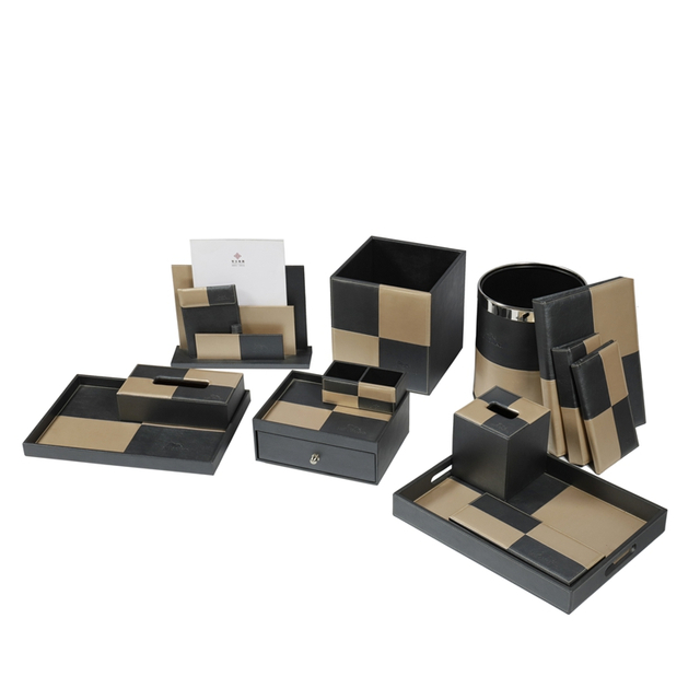 Custom Blue White Duble Color Hotel Leather Supplies Leather Amenities Set Leather Accessories for Hotel Gusteroom