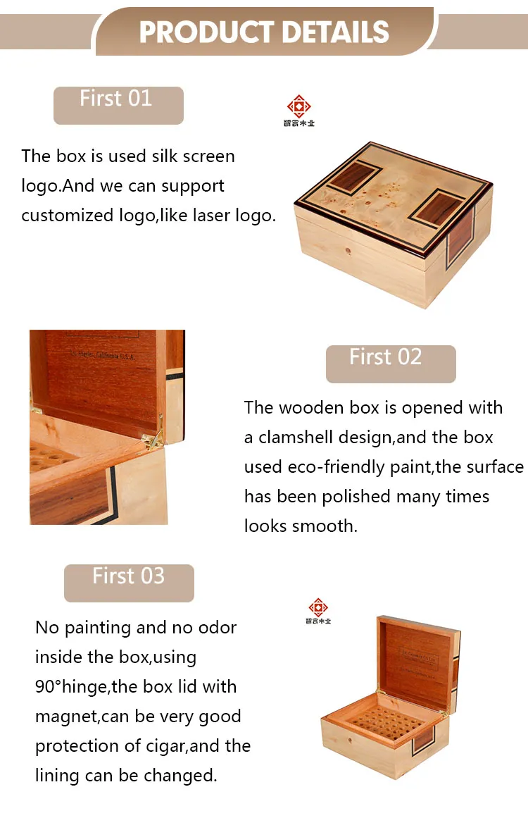 Premium Mahogany Cigar Box with Custom Logo for 35 Cigars