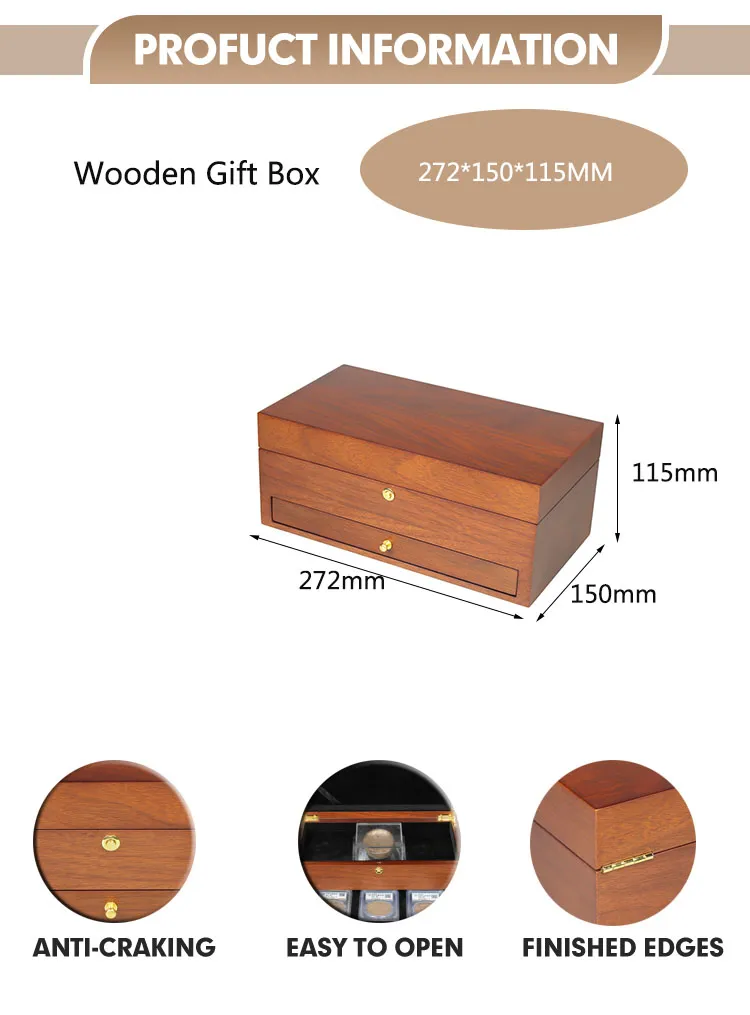 Customizable Wooden Coin Display Box for Commemorative Gifts