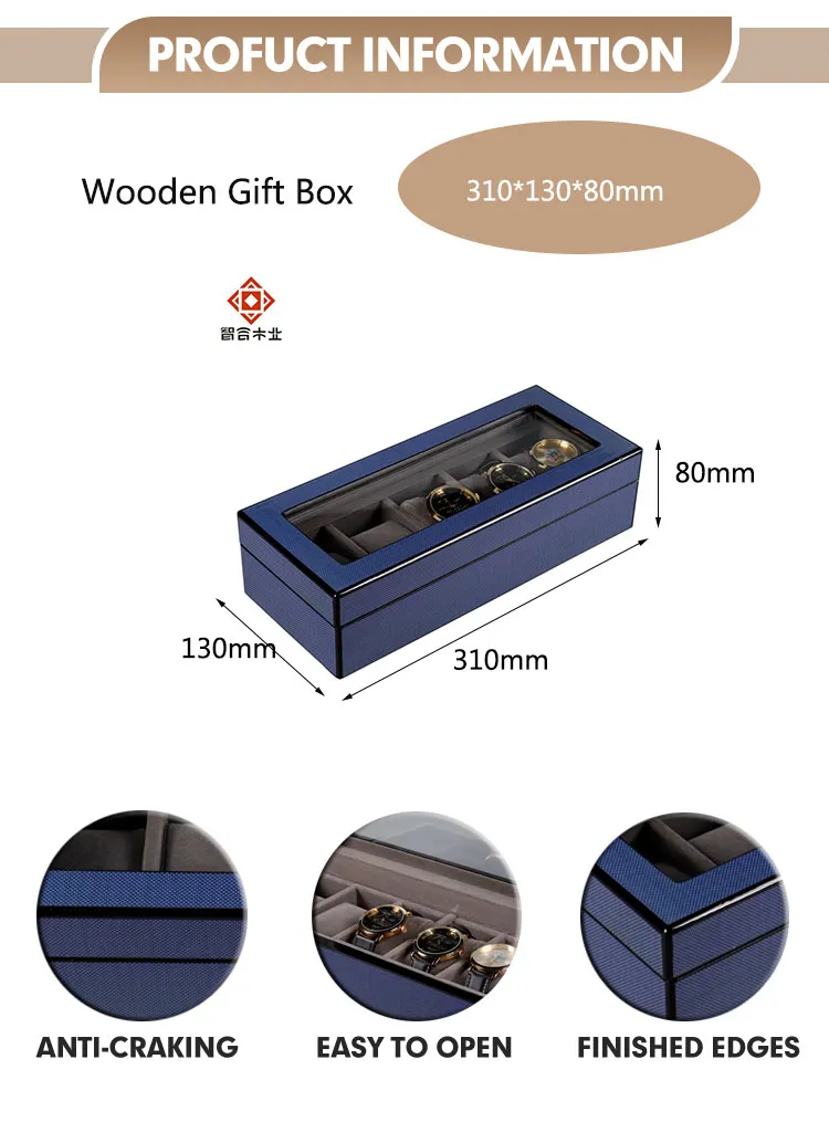 Wholesale Factorary Price Custom Luxury 5 Watch Slots Jewelry Storage Box Wooden Watch Box with Glass Window