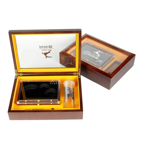 Transparent Top Design Metal Word Logo EVA Lining Rectangular Acrylic Cover Custom Wooden Large Gift Box Luxury