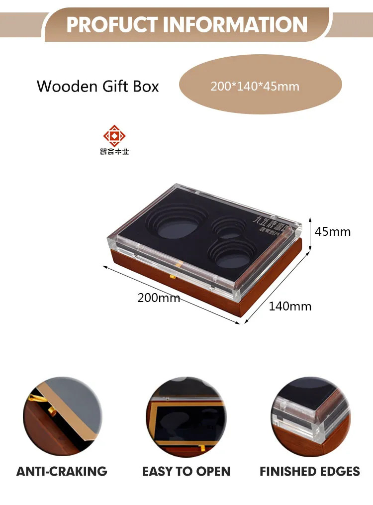 Wholesale Health Product Storage Rubber Solid Wood Luxury Wooden Acrylic Gift Box with Lid