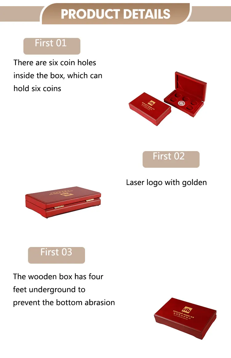 High-End Red Handmade Wooden Box with Velvet Lining Designed for Badges Coins