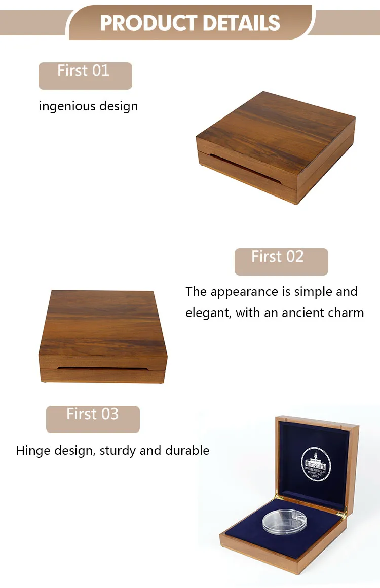 Wholesale Natural Wood Walnut Custom Logo Wooden Coin Storage Box with Hinges