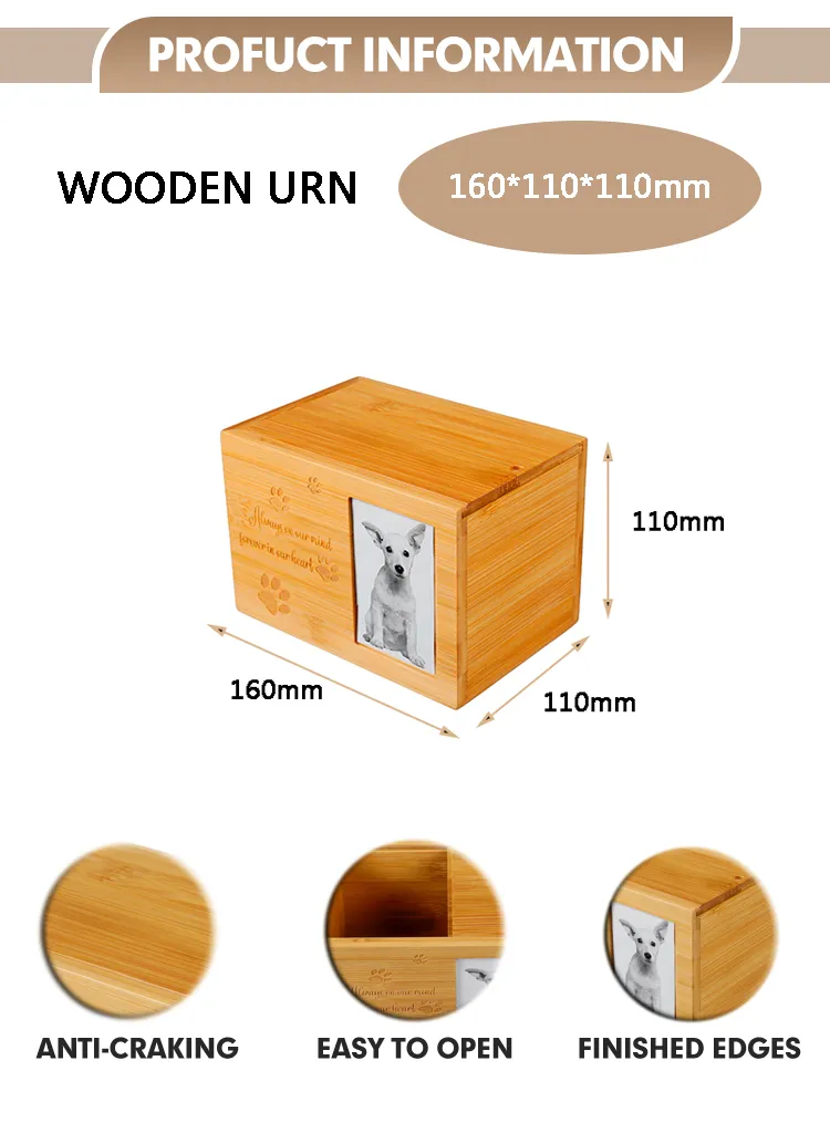 Modern Handmade Luxury Durable Square Wooden Urns Box for Pet Cremation Memorial Use Custom Bamboo Wood