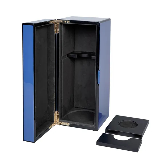 Custom Blue Wood Rectangle Handmade Luxury Single Wooden Wine Bottle Gift Packaging Box