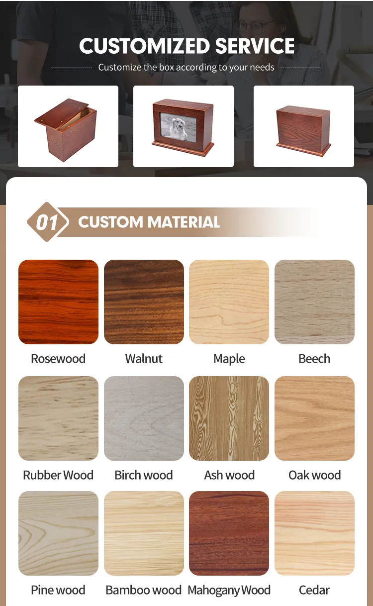 Factory Outlet Hi-Q Low Price Wooden Pet Ashes Box Cremation Urns Funeral Supply Memorial Box with Photo Frame for Cat or Dog