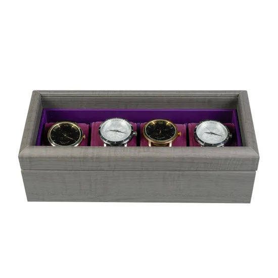 Luxury Wooden Watch Box for 4 Timepieces with Acrylic Lid