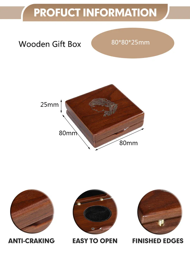 ODM/ OEM Natural Wooden Coin Box Custom Logo Walnut Wood Single Coin Display Box