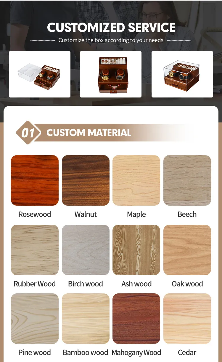 Custom Wooden Watch Box Luxury Multi-Slot Wooden Four Columns Watch Case and Wooden Gift Packaging Storage Box