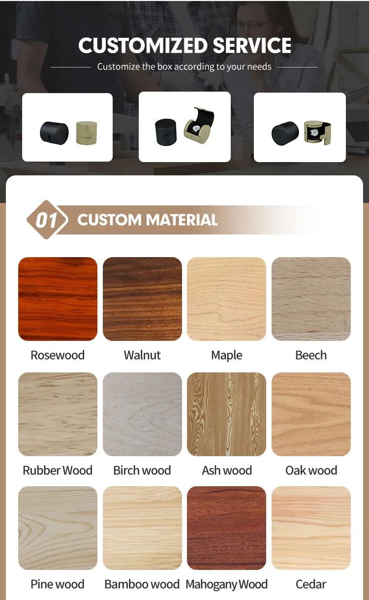 Custom Logo Wooden Wristwatch Box with Pillow Packaging High-End Watch Boxes & Cases