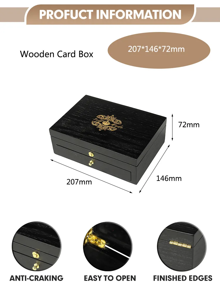 Customized Luxury Black Plastic Hinge Gift Packaging Wooden Box for VIP Card Credit Gift Card Jewelry Box Watch Box Food Box, Perfume Box
