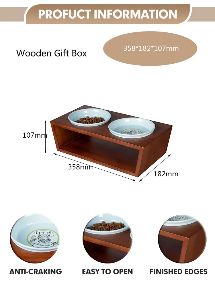 Best-Selling Wooden Frame Pet Ceramic Bowl Dog Cat Dish Bowl Collapsible Dog Feeder Pet Bowl