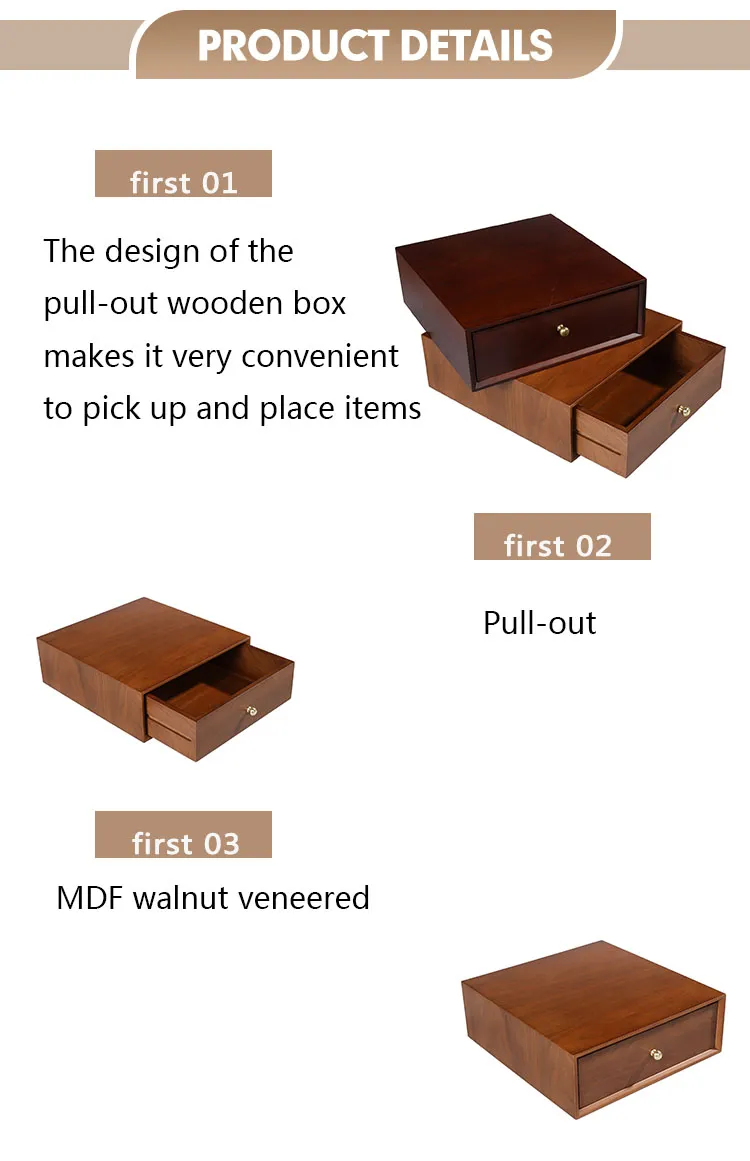 Luxury Custom Logo Popular Wooden Jewelry Packaging Case Wooden with Drawer Storage Gift Jewelry Box in Stock Manufacturer