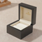 Zhihe Handcrafted Wooden Black Ring Box Luxury Jewelry Storage Case with Magnetic Closure Velvet Lining Engraved Detail Oak Wood Proposal Accessory