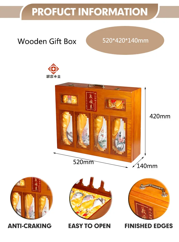 Elegant Personalized Wooden Wine Box Gift Set for 4 Bottles