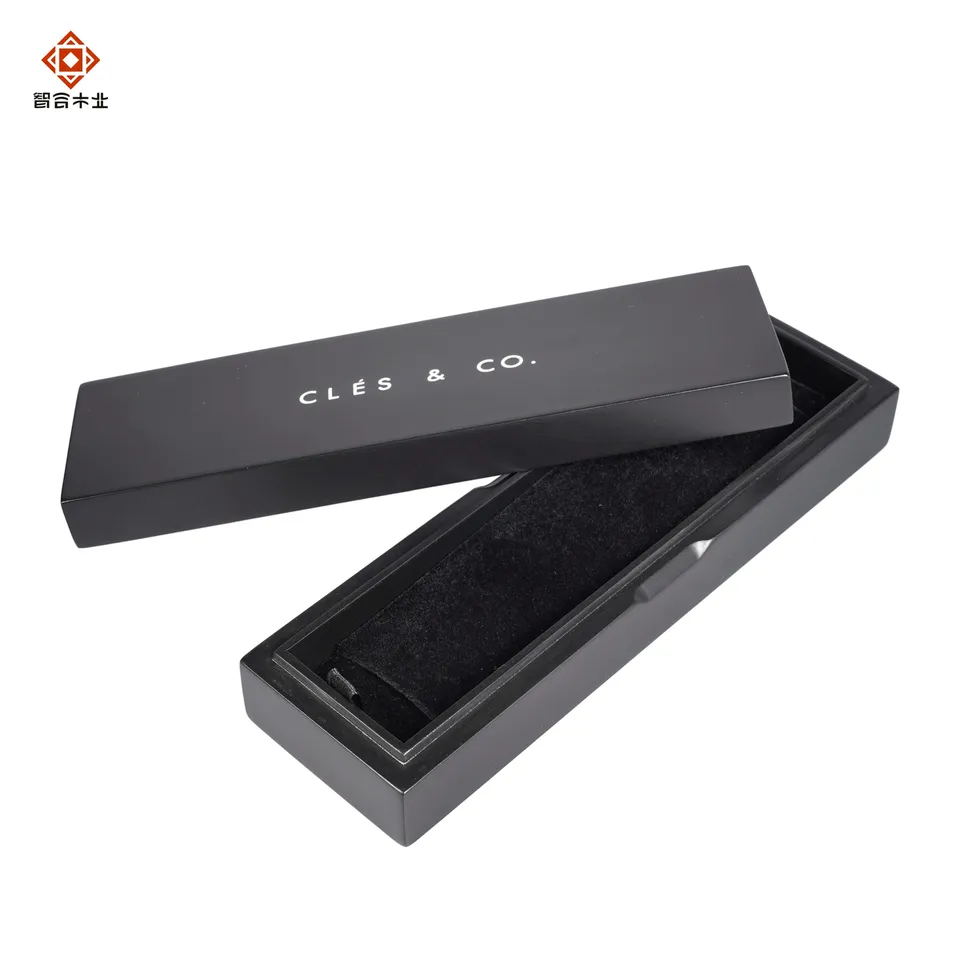 High Quality Handmade Black Matte Paint Custom Laser Logo Small Wooden Necklace Jewelry Boxes