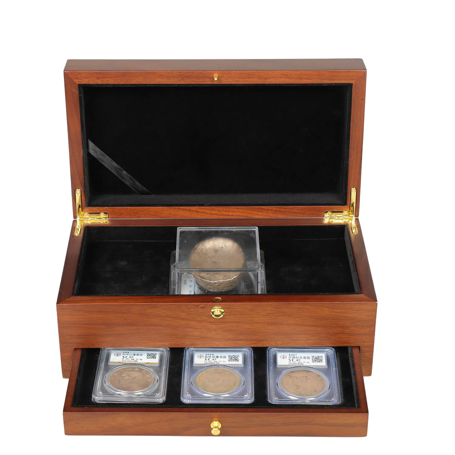 Wooden Commemorative Coin Collector Display Storage Box Factory Wholesale Reusable Custom Velvet Chocolate Carton Handmade Wood