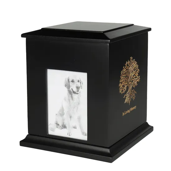 Wholesale Suministros Funerarios Wooden Pet Urn with Picture Frame Urn Pet Coffin Dog Cat Funeral Supplies Pet Memorial Box