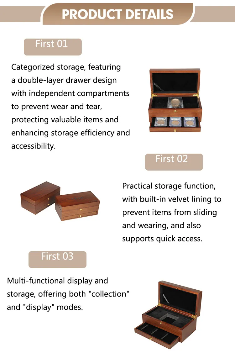 Customizable Wooden Coin Display Box for Commemorative Gifts