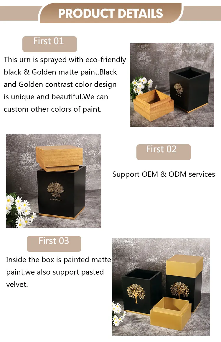 High Quality Custom Logo MDF Urn Box Biodegradable Pet Casket &amp; Urn for Plants Handmade Wooden Pet Memorial Coffin