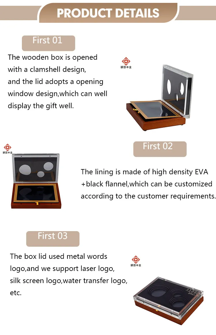 Wholesale Health Product Storage Rubber Solid Wood Luxury Wooden Acrylic Gift Box with Lid