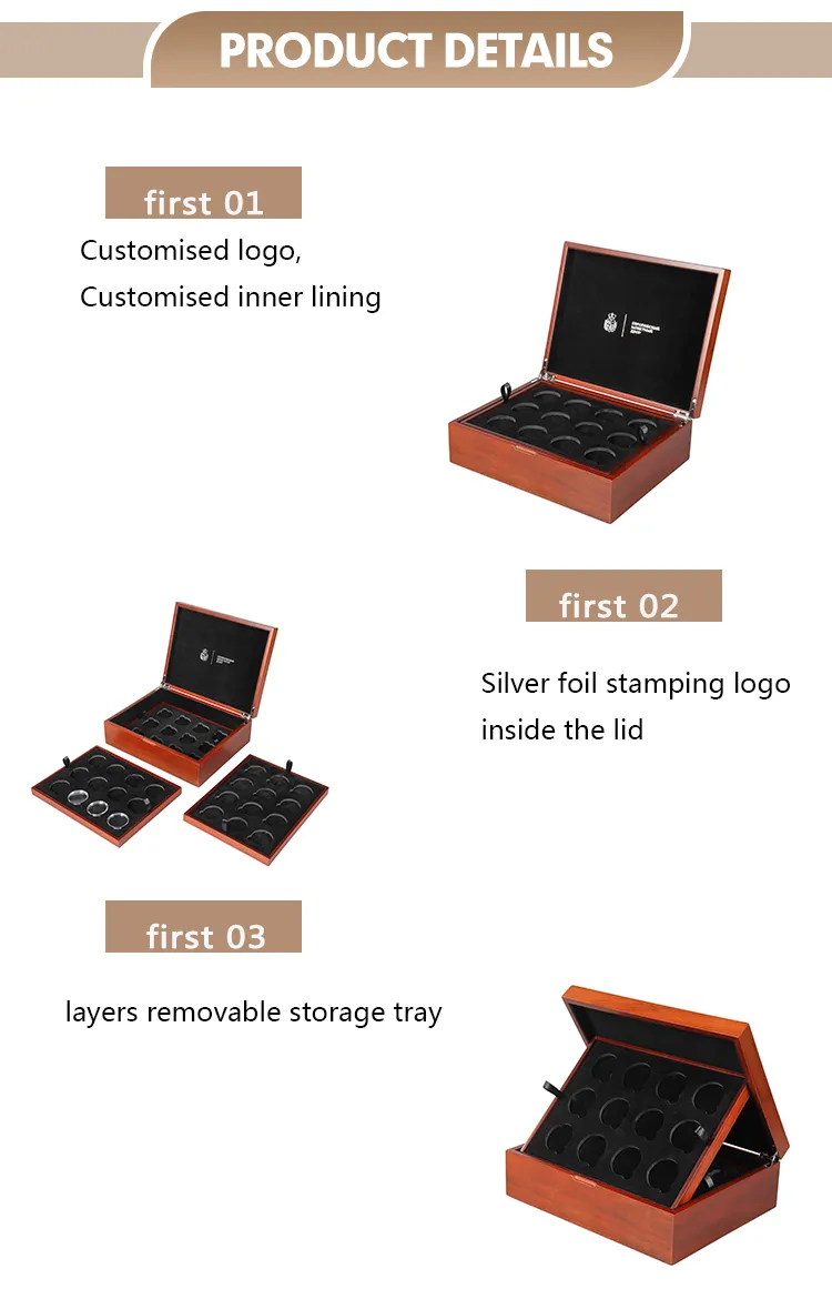 Customized Logo Coin Gift Packaging Commemorative Coin Collection Wooden Box Silver Solid Wood Gift Box Display Box