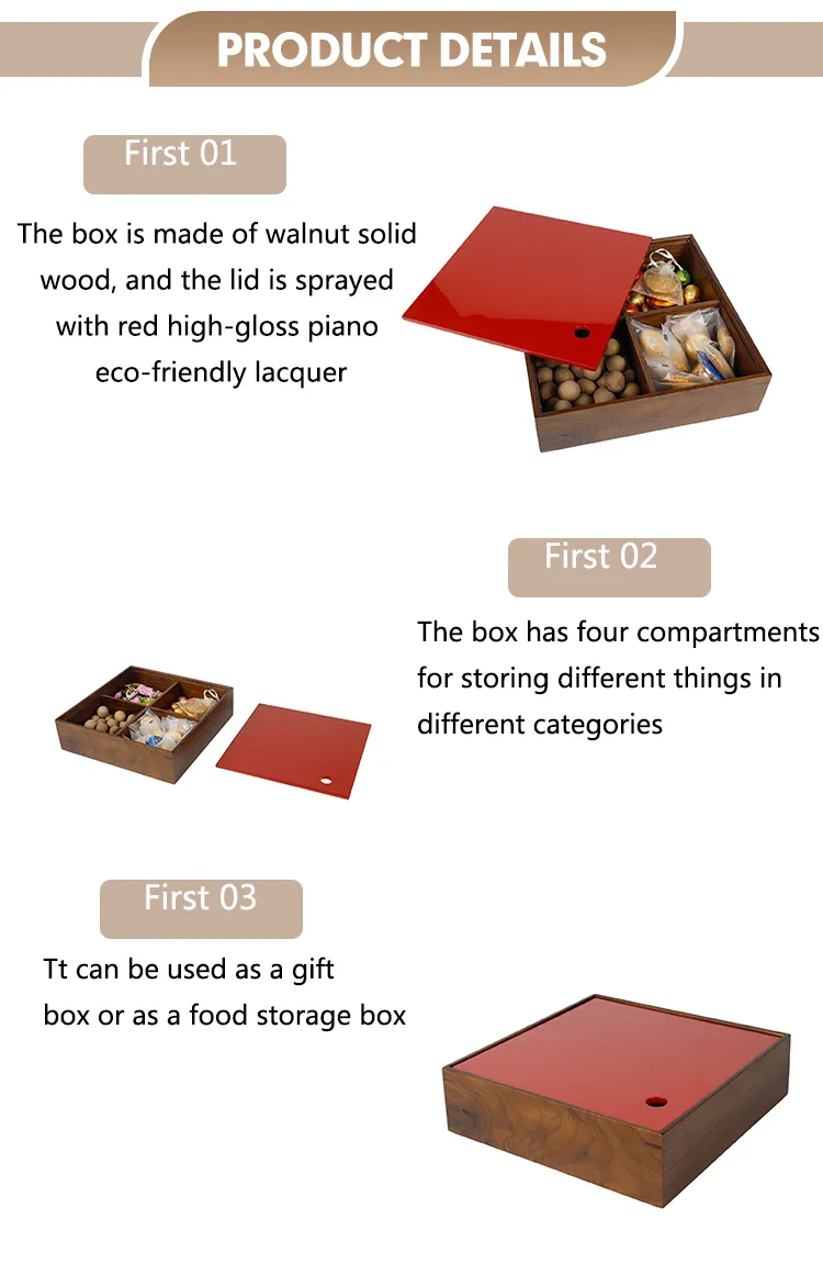 Wholesale Custom Solid Wooden Gift Boxes Memory Boxes Handmade Rustic Laser Engraved Blanks Case Handmade Wooden Storage Boxes with 4 Compartment
