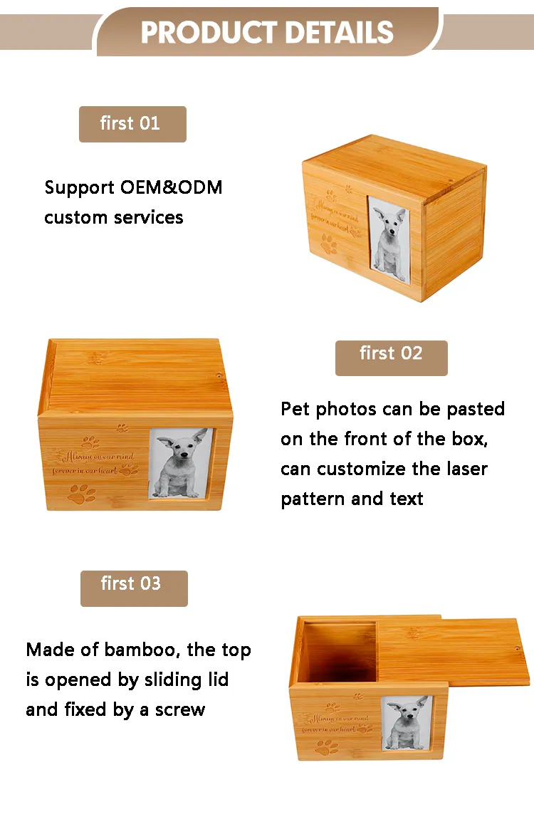 Modern Handmade Luxury Durable Square Wooden Urns Box for Pet Cremation Memorial Use Custom Bamboo Wood