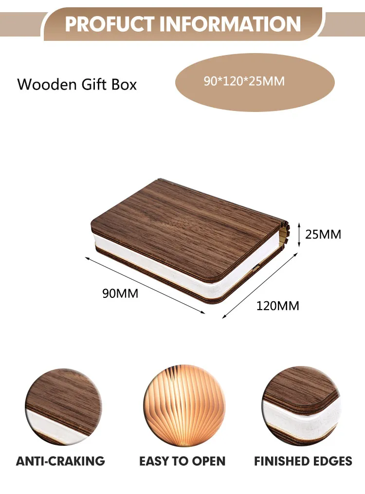 Creative Magnetic USB Rechargeable LED Foldable Wood Grain Book Shape Desk Lamp Night Light