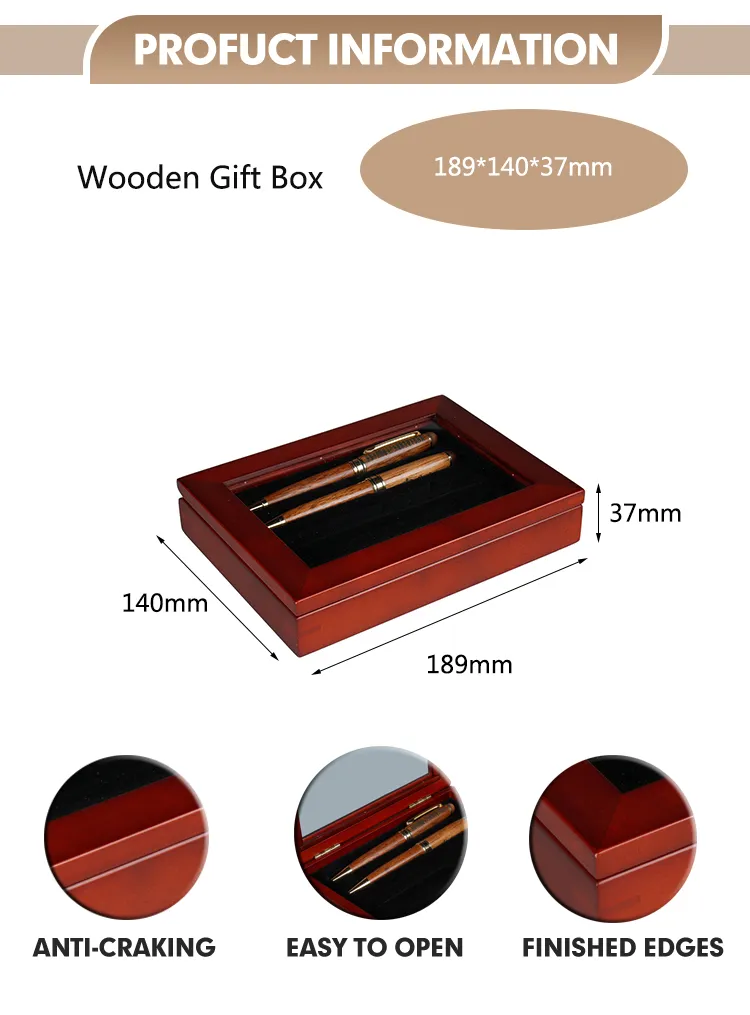 Factorary Price Custom Laser Logo Rubber Wooden Pen Box Rubber Luxury Gift Fountain Pen Set Packing Box