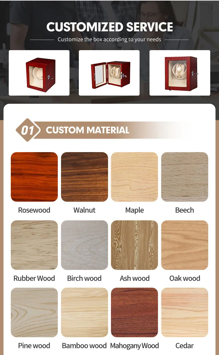 Luxury Wooden Watch Storage Box with Silent Motor Rotation