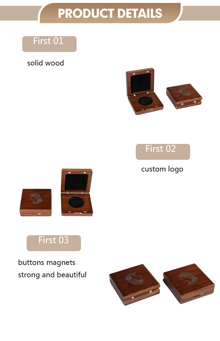 ODM/ OEM Natural Wooden Coin Box Custom Logo Walnut Wood Single Coin Display Box