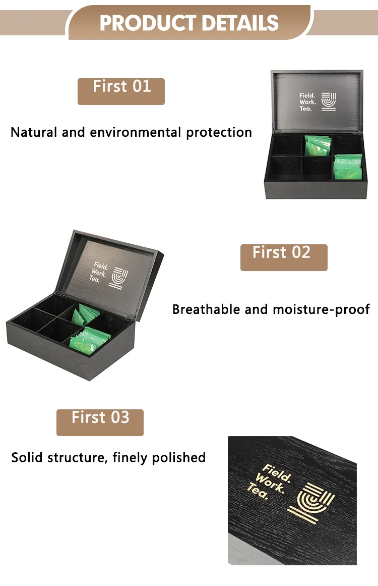 Wholesale 6 Compartments Wooden Tea Bag Organizers Tea Packet Caddy Packaging Storage Boxes