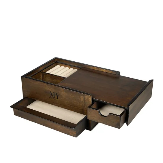 Wholesale Coffee Color Matt Finish Wooden Jewelry Organizer Storage Luxury Packing Gift Box