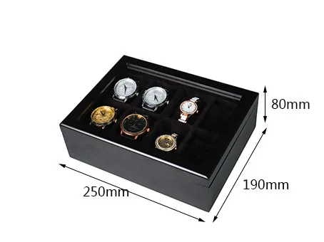 Luxury Custom 8 Slot Watch Storage Organizer Case Black Lacquer Wooden Watch Display Box with Velvet Lining