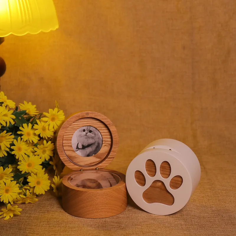 High-End Customizable Solid Wood Pet Cremation Funeral Urn Bamboo Casket for Memorial Ashes Features Logo and Size Options