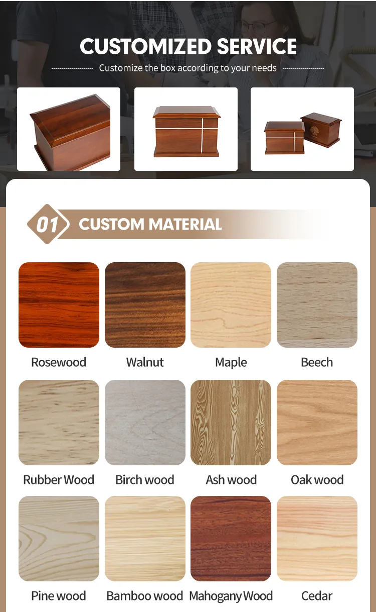 Wooden Funeral Cremation Urns Keepsake Memory Box Pet Memorial Urns for Dog or Cat Ashes