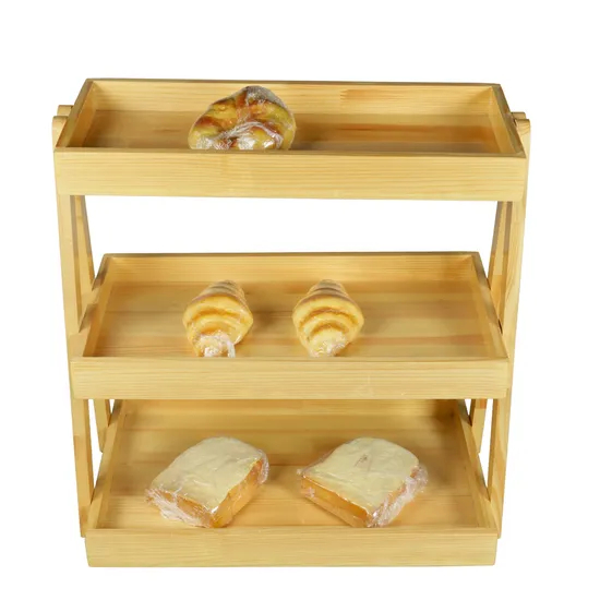 Stylish Wooden Bakery Display Stand with Three Tiers for Retail