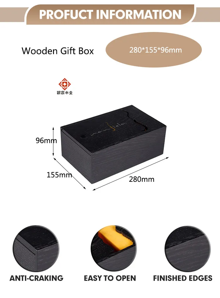 Elegant Custom Black Cordyceps Gift Box in Solid Wood