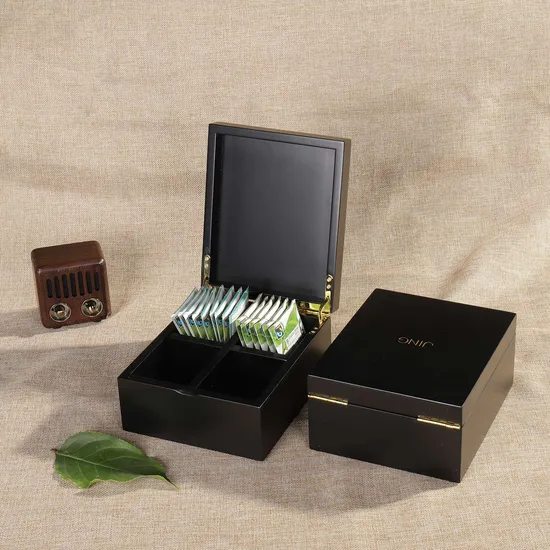 Handmade Luxury Small Black Matter Paint Tea Packaging Box with Magnet Luxury Wooden Package Box