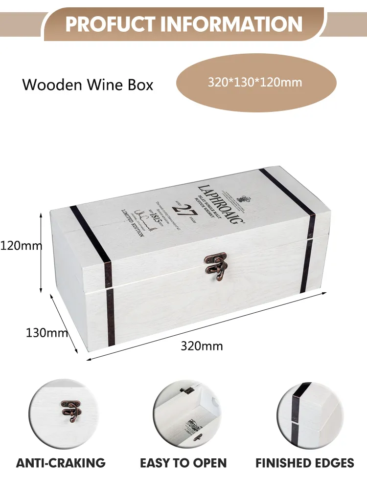 Wholesale White Wooden Brandy Liquid Packaging Gift Box Wood Wine Bottle Storage Case