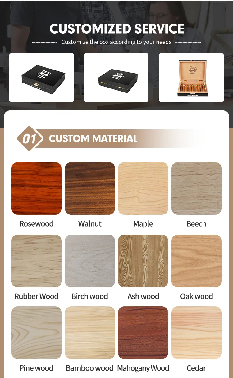 Wholesale Solid Cedar Wood Humidor Cigar Box with ODM/OEM Recyclable Feature Varnishing and Matt Lamination Printing Handling
