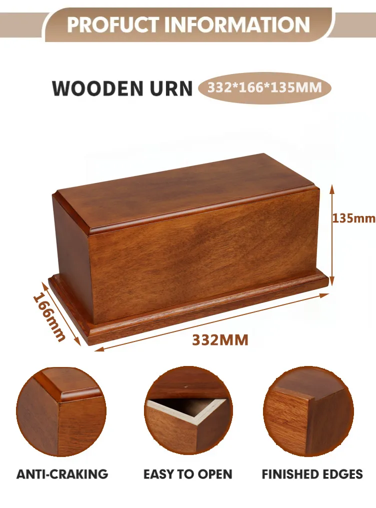 Factory Customized Small Size Handmade High End Rectangular Cats Pet Customized Logo Simple for Dogs Cremation Wooden Urn