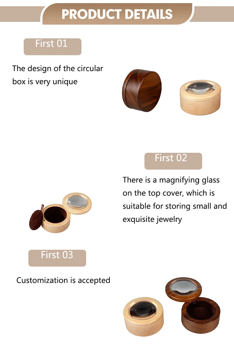 Jewelry Packaging Box Custom Wooden Luxury Wholesale Round Walnut Solid Carton Handmade Wooden Box for Gift Timber Gift &amp; Craft