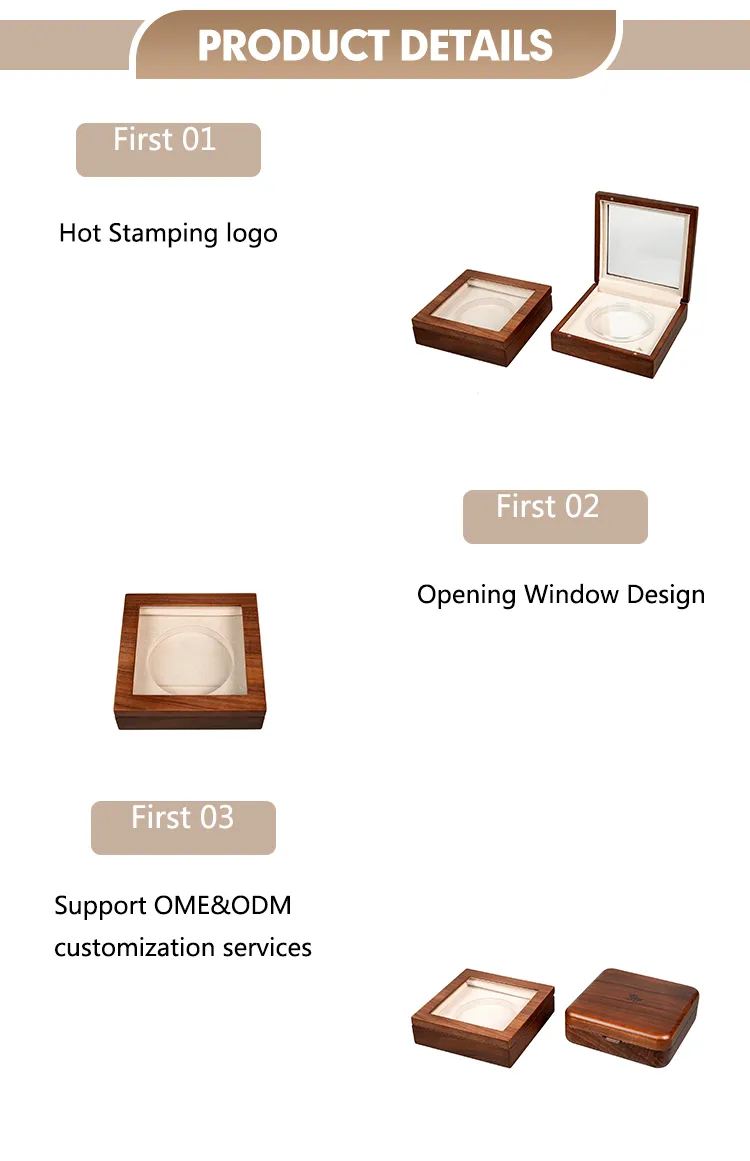 Wholesale Custom Logo Single Opening Window Design Wood Challenge Coin Storage Presentation Box Packaging Display Case with Acrylic Lid