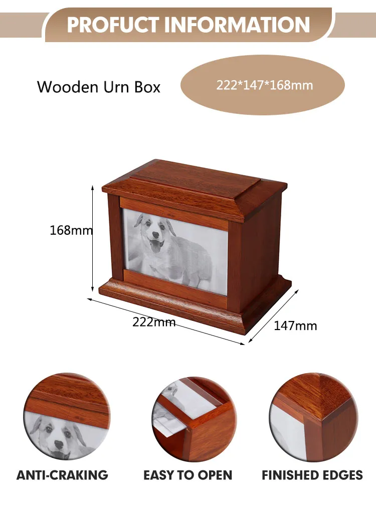 Elegant Custom Mahogany Pet Cremation Urn with Personalized Photo Frame