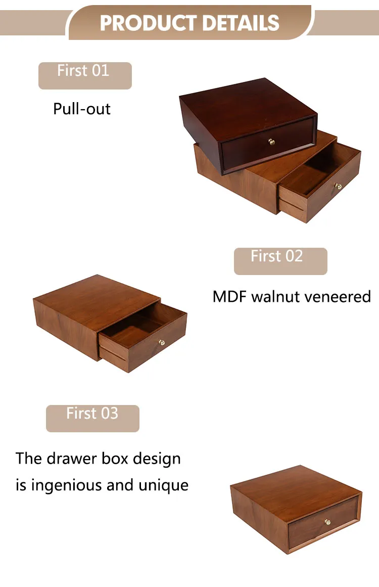 Factory Custom Sliding Lid Wood Storage Box Square Jewelry Tea Miscellaneous Gift Packaging Box