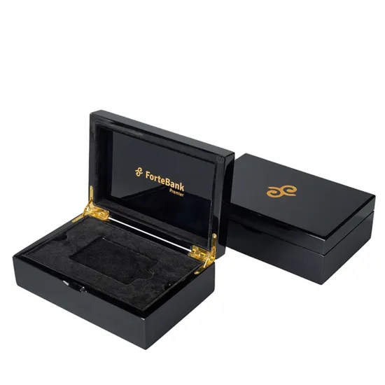 Elegant Black Gloss Wooden Gift Card Box for Hotels