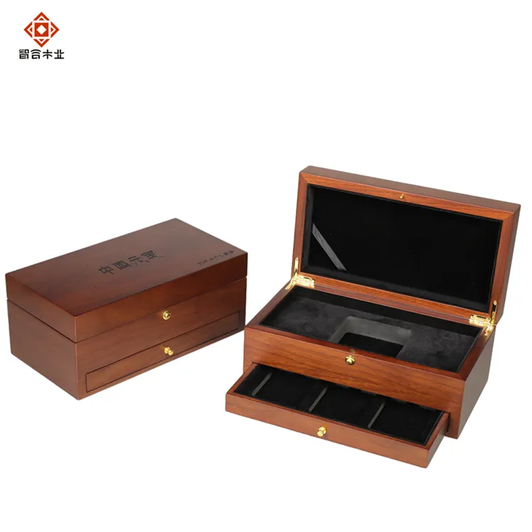 Wholesale Customized Promotional Rectangular Square Durable Display Packaging Wooden Safe Box Velvet Medal Coin Folding Storage Gift Box with Printed Logo